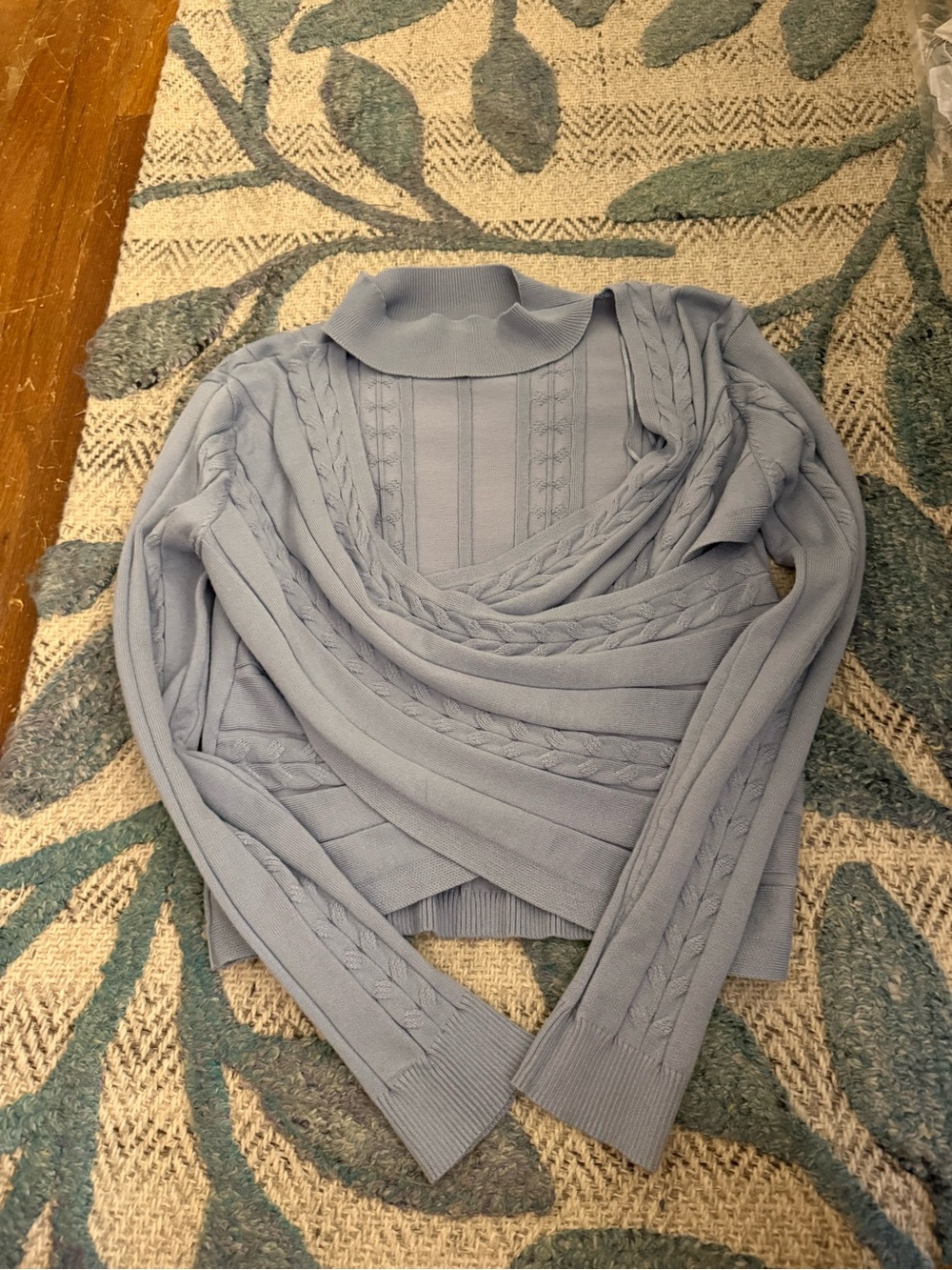 Light Blue Cable-Knit Mock Neck Sweater
